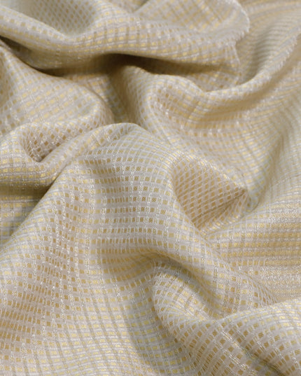 Georgette silk saree cream with allover zari checked pattern and zari woven border & embroidery work readymade blouse