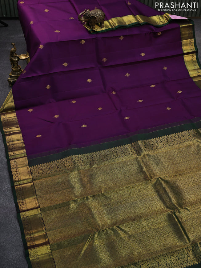 Pure kanjivaram silk saree purple and green with zari woven buttas and zari woven border & butta style