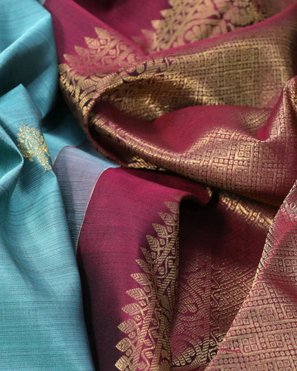Pure kanjivaram silk saree pastel blue and dark maroon with zari woven buttas and zari woven border & butta style