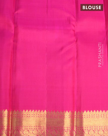 Pure kanjivaram silk saree dark magenta shade and pink with allover zari stripe & buttas and zari woven border & butta style