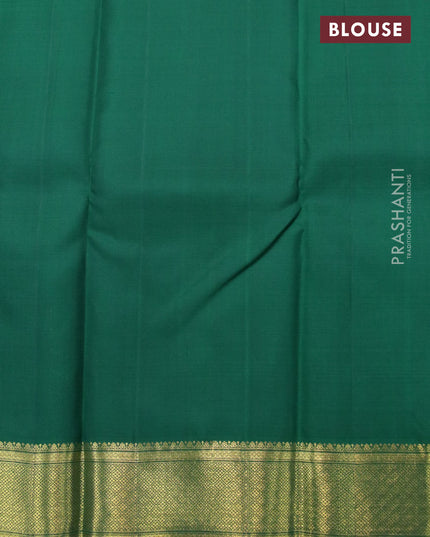 Pure kanjivaram silk saree purple and green with allover zari stripe & buttas and zari woven border & butta style