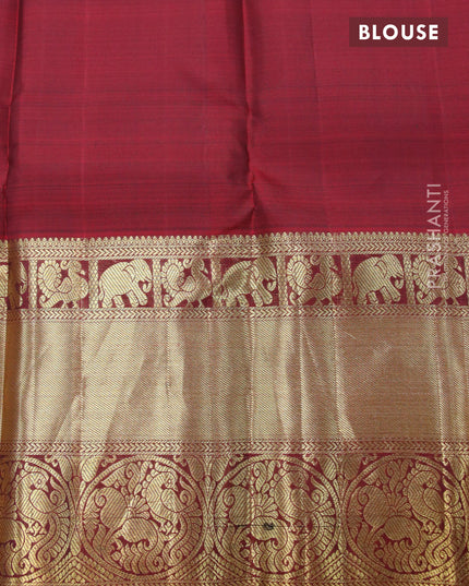 Pure kanjivaram silk saree green and maroon with zari woven buttas and long zari woven border & butta style