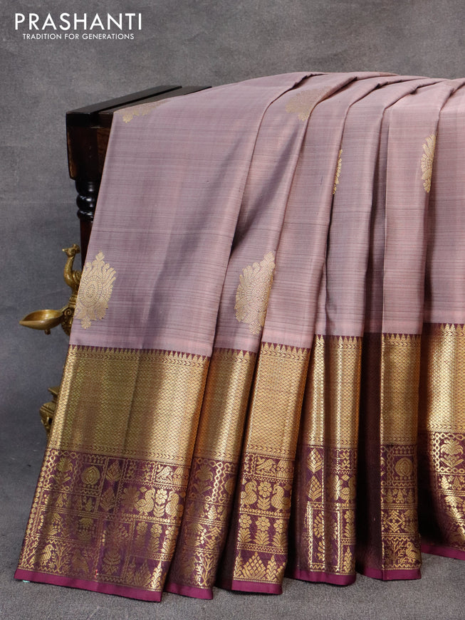 Pure kanjivaram silk saree mild purple shade and deep purple with zari woven buttas and long zari woven border & butta style