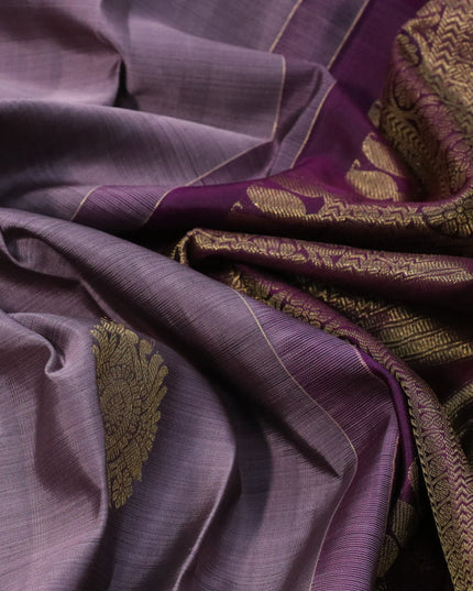 Pure kanjivaram silk saree mild purple shade and deep purple with zari woven buttas and long zari woven border & butta style