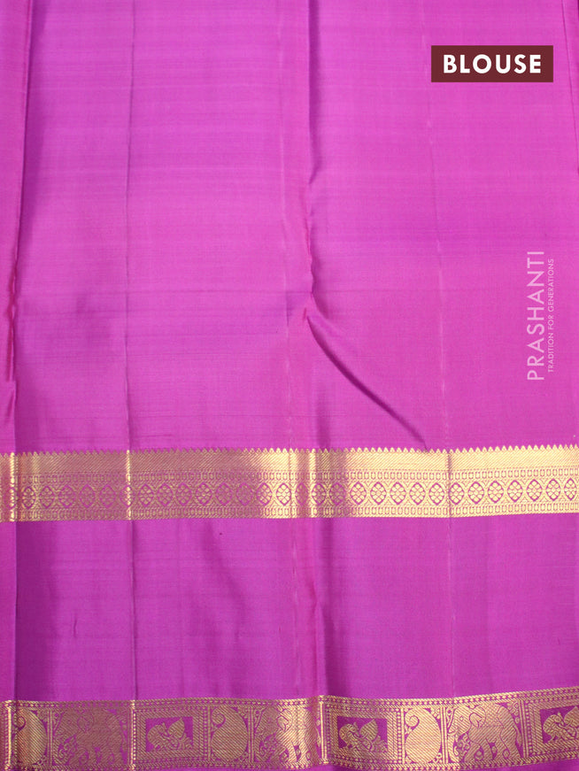 Pure kanjivaram silk saree dual shade of grey and purple with annam & peacock zari woven buttas and rettapet zari woven border & butta style