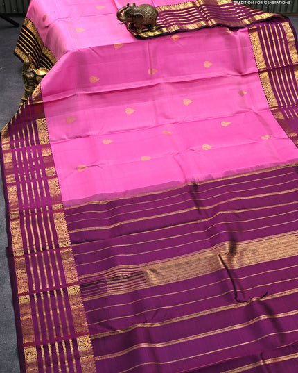 Pure kanjivaram silk saree pink and magenta pink with zari woven buttas and zari woven border & butta style