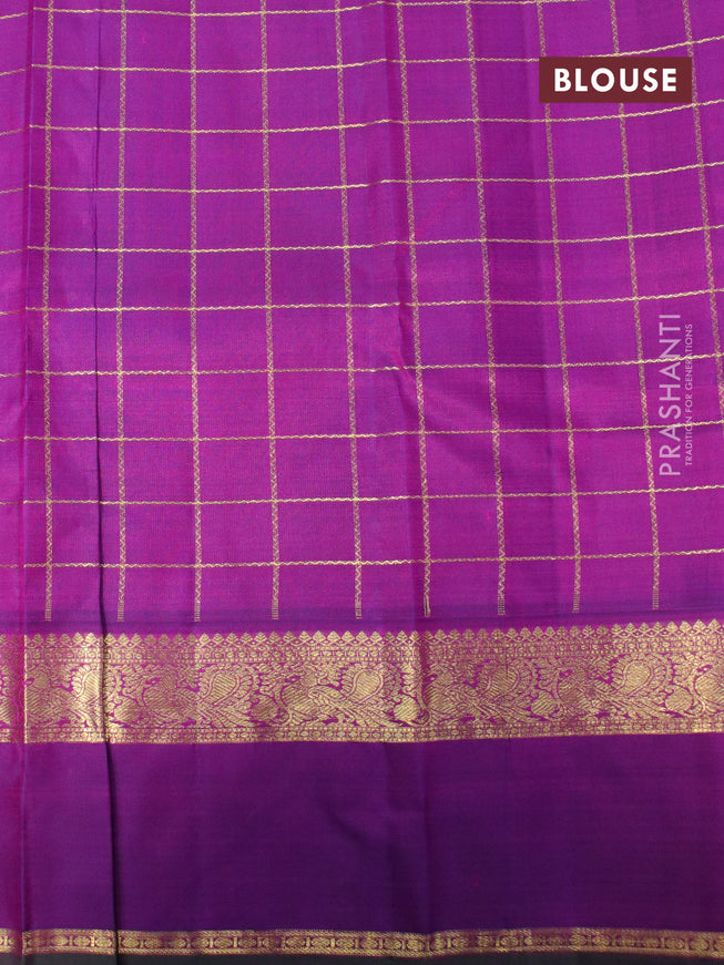 Pure kanjivaram silk saree pink and purple with allover zari checks pattern and annam rettapet zari woven border & checks
