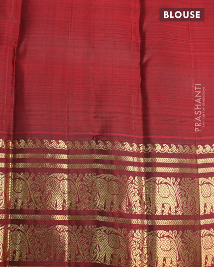 Pure kanjivaram silk saree grey shade and maroon with zari woven buttas and elephant zari woven border & butta style