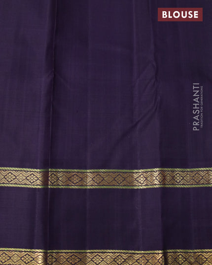 Pure kanjivaram silk saree peach shade and deep jamun with allover checks pattern and rettapet zari woven border & checks