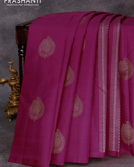 Pure kanjivaram silk saree pink and green with allover silver & gold zari weaves in borderless style & borderless style