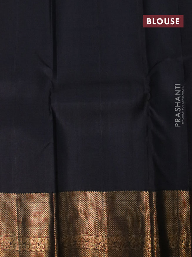 Pure kanjivaram silk saree rustic orange and black with zari woven buttas and zari woven border & butta style