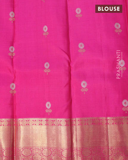 Pure kanjivaram silk saree maroon and pink with silver & gold zari woven buttas and zari woven border & butta style