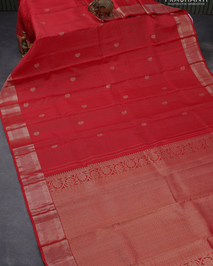 Pure kanjivaram silk saree red and light blue with allover zari weaves & paisley buttas and zari woven border & allover weaves