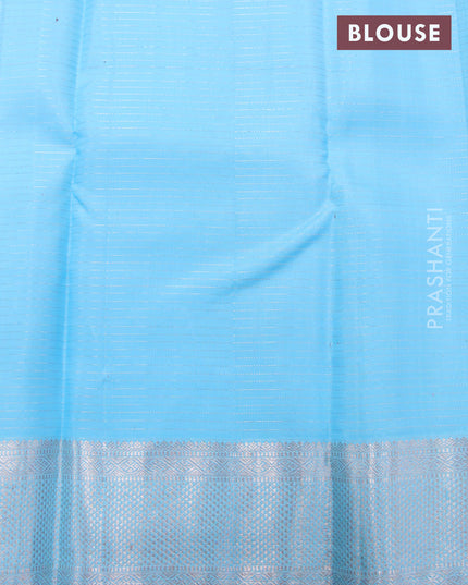 Pure kanjivaram silk saree red and light blue with allover zari weaves & paisley buttas and zari woven border & allover weaves