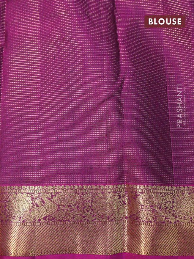 Pure kanjivaram silk saree green and magenta pink with allover zari weaves & annam buttas and annam zari woven border & allover weaves