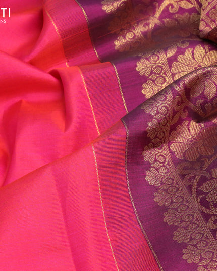 Pure kanjivaram silk saree dual shade of pinkish orange and deep purple with zari woven buttas and zari woven border & butta style