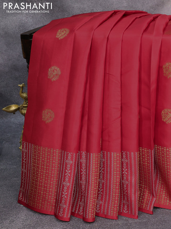 Pure kanjivaram silk saree red and dark green with zari woven buttas and zari woven border & butta style