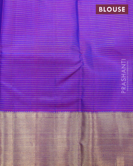 Pure kanjivaram silk saree blue and purple with allover zari stripes pattern & annam buttas and zari woven border & allover weaves