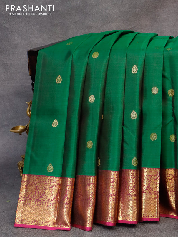 Pure kanjivaram silk saree green and magenta pink with zari woven buttas and zari woven border & butta style