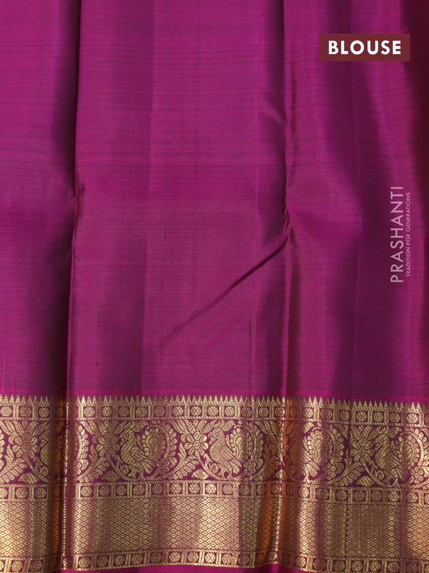 Pure kanjivaram silk saree green and magenta pink with zari woven buttas and zari woven border & butta style