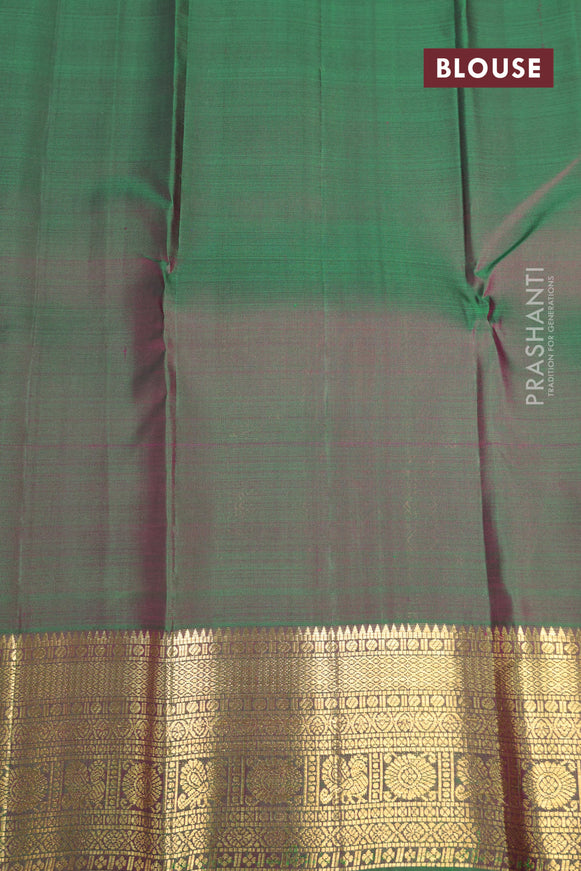 Pure kanjivaram silk saree deep purple and green with zari woven floral buttas and zari woven border & butta style