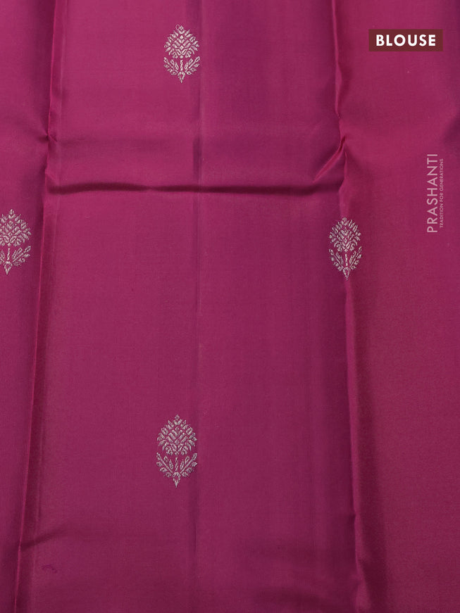 Pure kanjivaram silk saree deep purple with silver zari woven buttas and silver zari woven border & butta style
