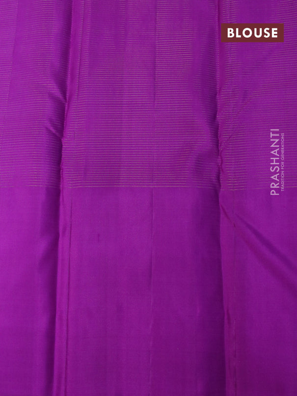 Pure kanjivaram silk saree light blue and purple with allover small zari checked pattern and zari woven butta border & checks