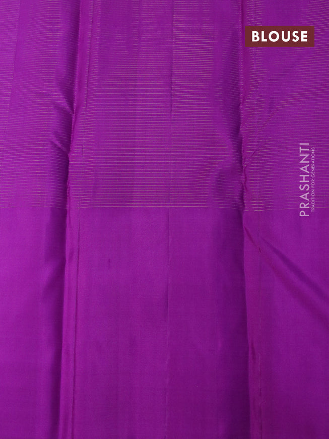 Pure kanjivaram silk saree light blue and purple with allover small zari checked pattern and zari woven butta border & checks