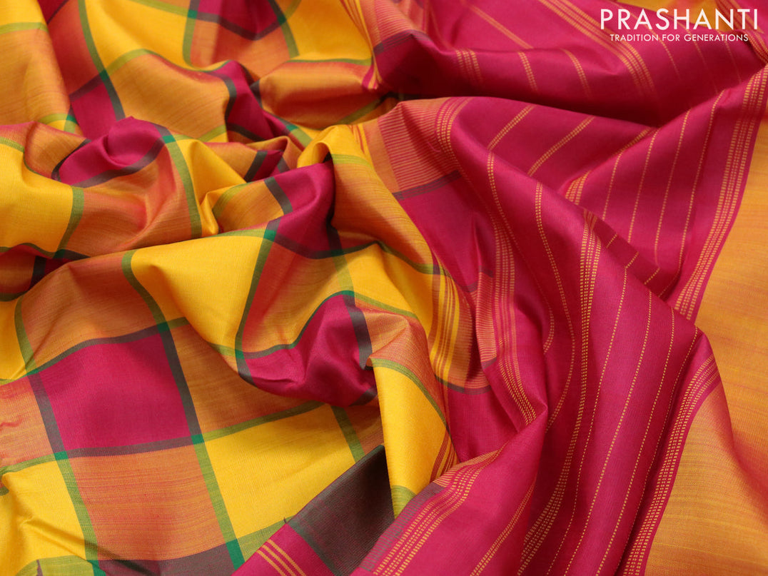 Pure kanjivaram silk saree multi colour and maroon with allover paalum pazhamum checkes and temple design rettapet border & checkes