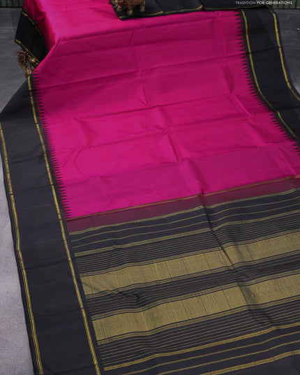 Pure kanjivaram silk saree dual shade of pink and black with plain body and temple design rettapet zari woven border & plain body
