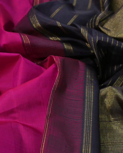 Pure kanjivaram silk saree dual shade of pink and black with plain body and temple design rettapet zari woven border & plain body