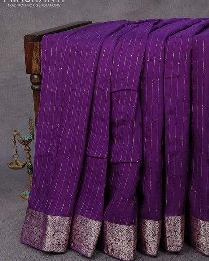 Chinon silk saree violet with allover sequin work and zari woven floral border & zari butta blouse