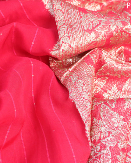 Chinon silk saree pink shade with allover sequin work and zari woven floral border & zari butta blouse