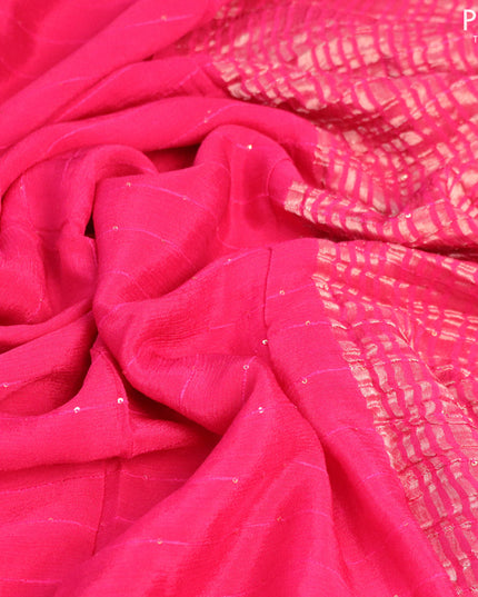Chinon silk saree pink with allover sequin work and zari woven floral border & zari butta blouse