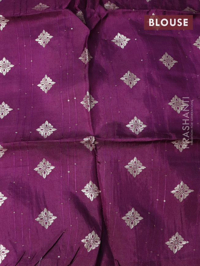 Chinon silk saree purple with allover sequin work and zari woven floral border & zari butta blouse