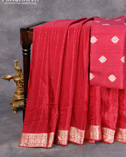Chinon silk saree maroon with allover sequin work and zari woven floral border & zari butta blouse