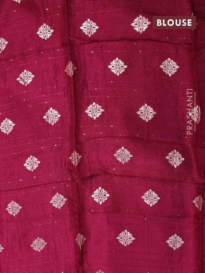 Chinon silk saree maroon with allover sequin work and zari woven floral border & zari butta blouse