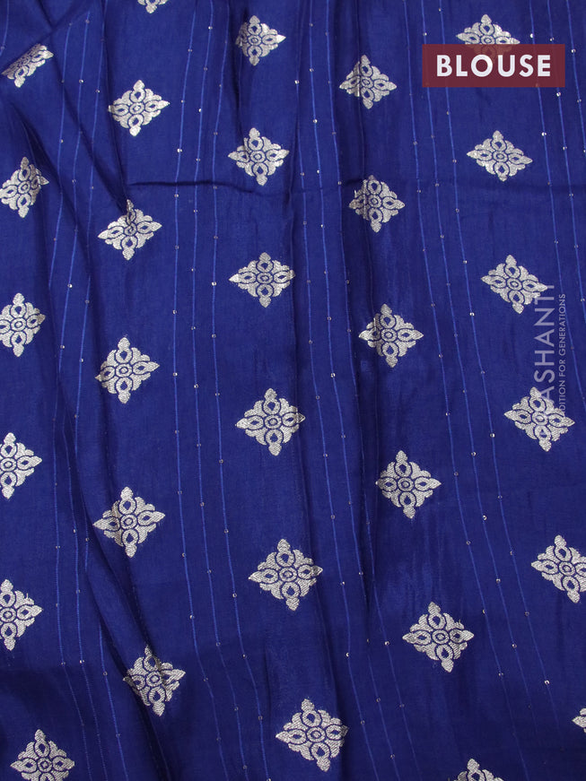 Chinon silk saree blue with allover sequin work and zari woven floral border & zari butta blouse