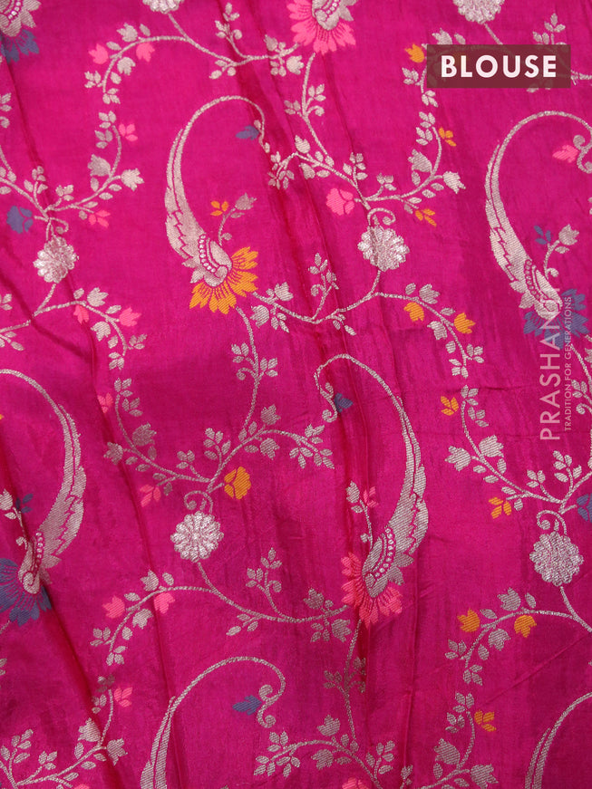 Chinon silk saree pink with allover sequin work and zari woven floral border & zari butta blouse