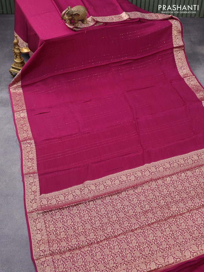 Chinon silk saree wine shade with allover sequin work and zari woven floral border & zari butta blouse