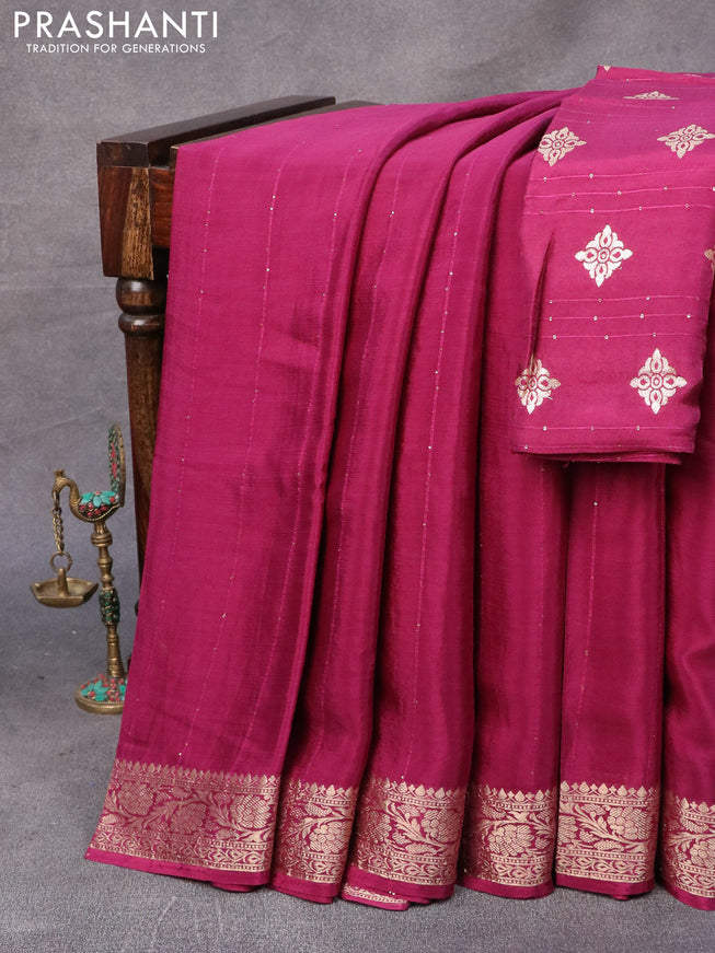 Chinon silk saree wine shade with allover sequin work and zari woven floral border & zari butta blouse