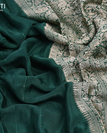 Chinon silk saree dark green with allover sequin work and zari woven floral border & zari butta blouse