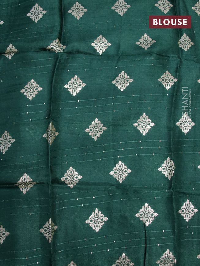 Chinon silk saree dark green with allover sequin work and zari woven floral border & zari butta blouse