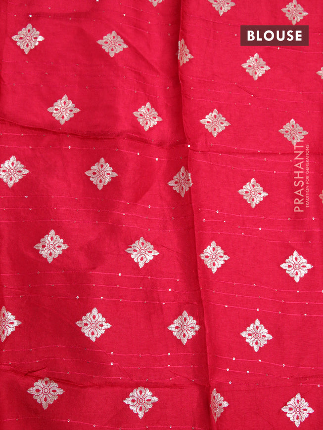 Chinon silk saree red with allover sequin work and zari woven floral border & zari butta blouse