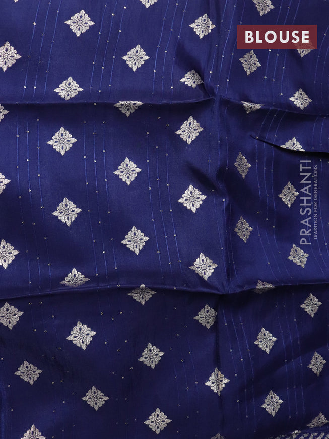 Chinon silk saree navy blue with allover sequin work and zari woven floral border & zari butta blouse