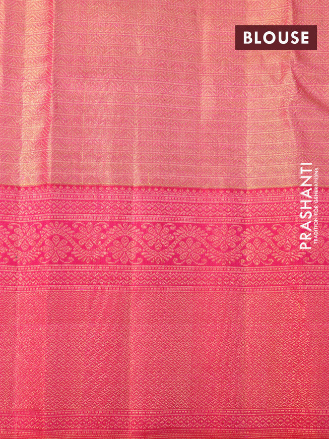 Pure kanjivaram tissue silk saree dual shade of greyish gold and pink with allover zari woven floral brocade weaves and long zari woven border