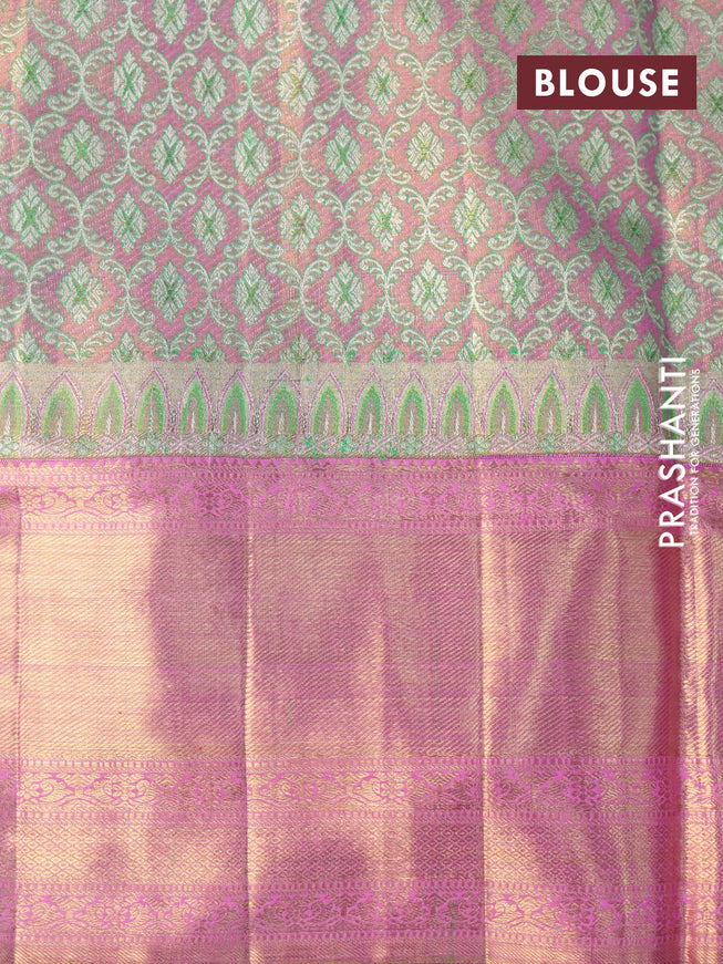 Pure kanjivaram tissue silk saree dual shade of light blue and light pink with allover thread & zari woven floral brocade weaves and long zari woven border