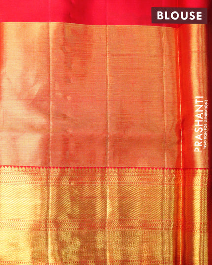 Pure kanjivaram silk saree red with allover thread & zari woven floral weaves and floral design zari woven border
