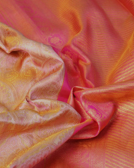 Pure kanjivaram tissue silk saree dual shade of cream and pink with allover zari woven brocade weaves and long rich zari woven border