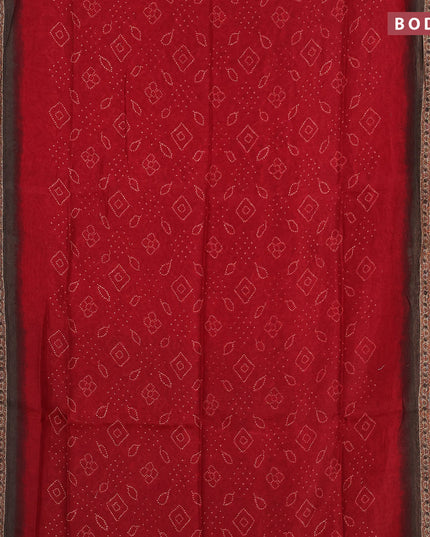 Semi linen saree maroon and grey shade with allover bandhani prints and ajrakh printed pallu